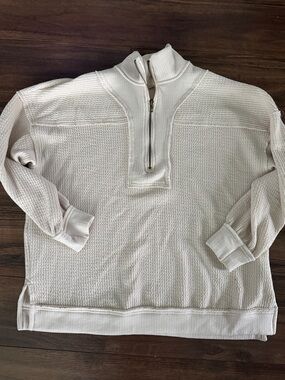 J.O.A. Cream Zip-Up Waffle Knit Pullover
